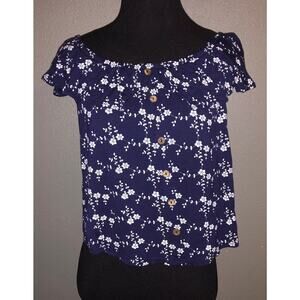 Roommates navy blue ruffled crop top women's size small